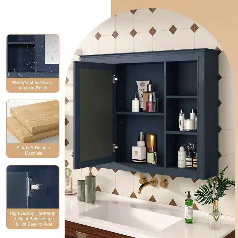 Armoire de toilette murale avec miroir et charnières à fermeture douce