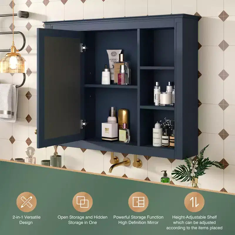 Armoire de toilette murale avec miroir et charnières à fermeture douce