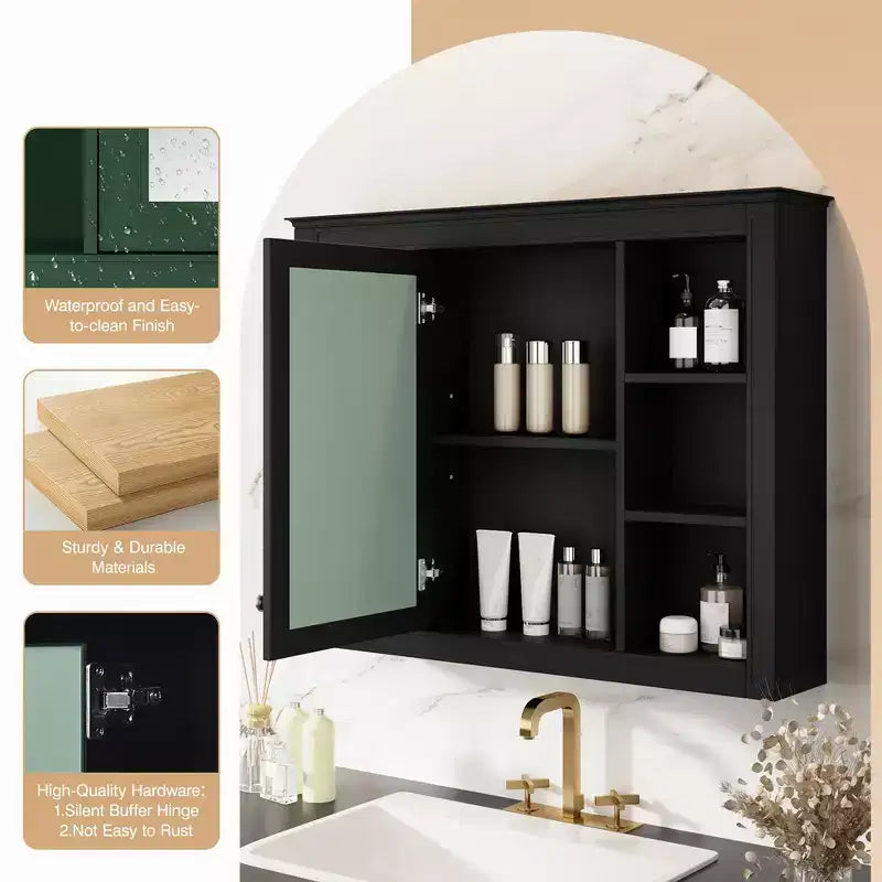 Armoire de toilette murale avec miroir et charnières à fermeture douce