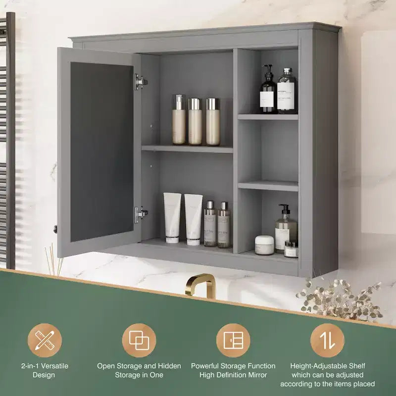 Armoire de toilette murale avec miroir et charnières à fermeture douce