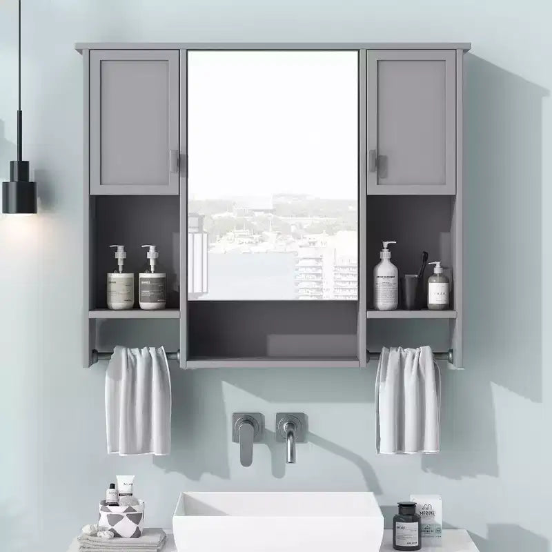 Armoire à pharmacie de salle de bain encastrée avec miroir et porte-serviettes