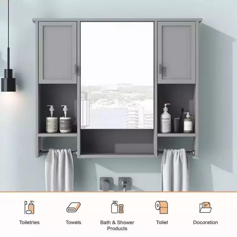 Armoire à pharmacie de salle de bain encastrée avec miroir et porte-serviettes