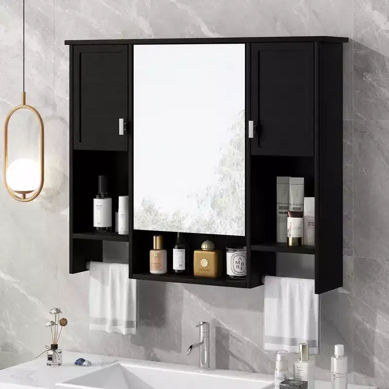 Armoire à pharmacie de salle de bain encastrée avec miroir et porte-serviettes