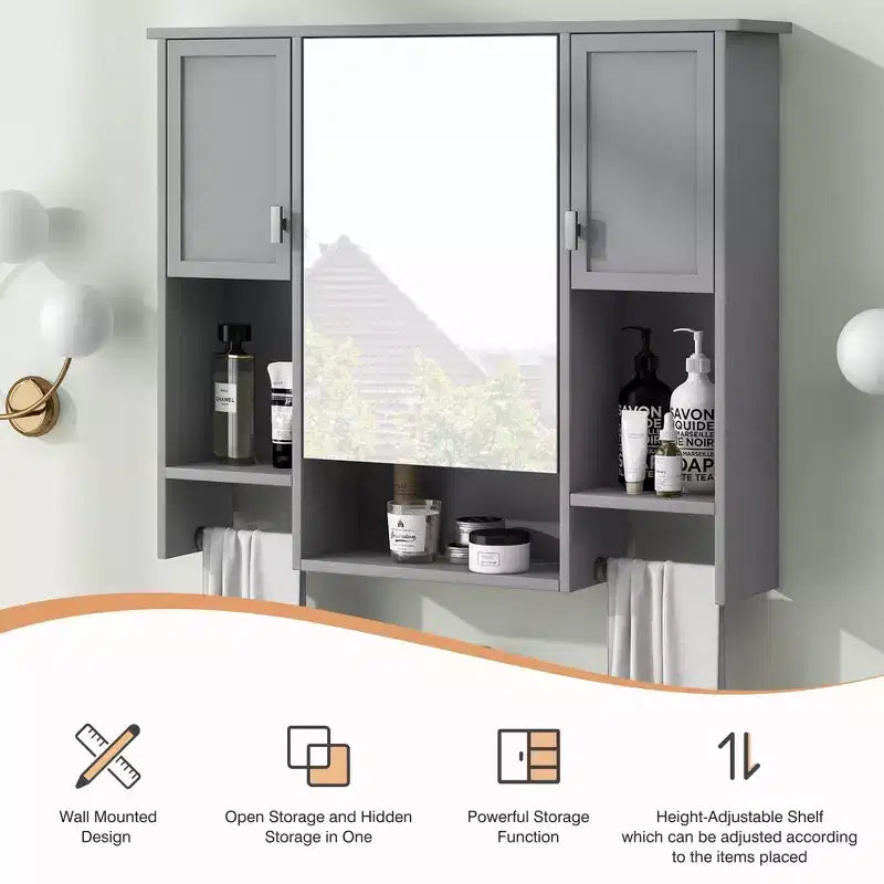 Armoire à pharmacie de salle de bain encastrée avec miroir et porte-serviettes