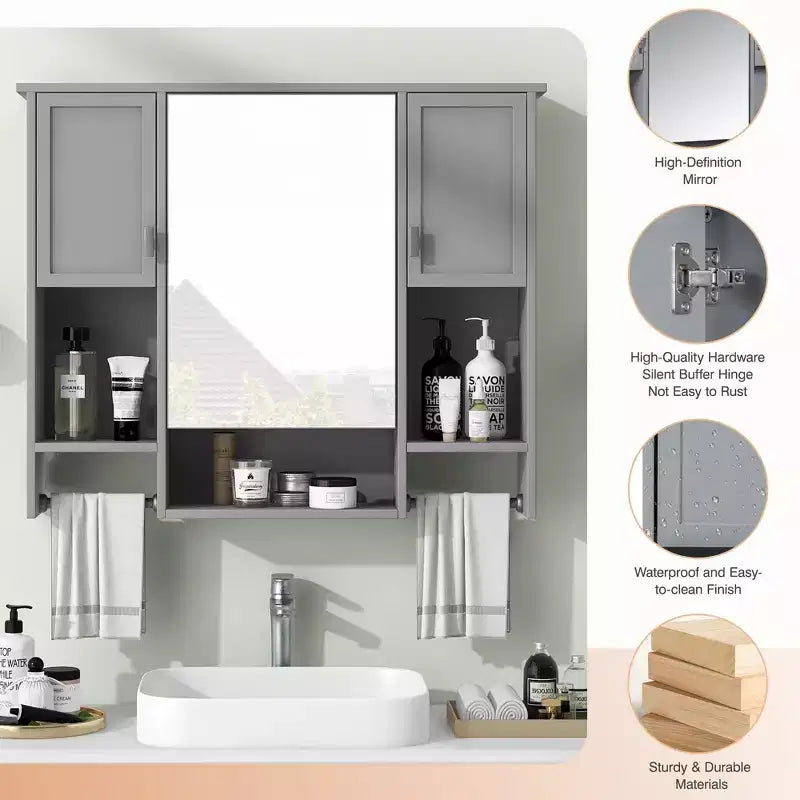 Armoire à pharmacie de salle de bain encastrée avec miroir et porte-serviettes