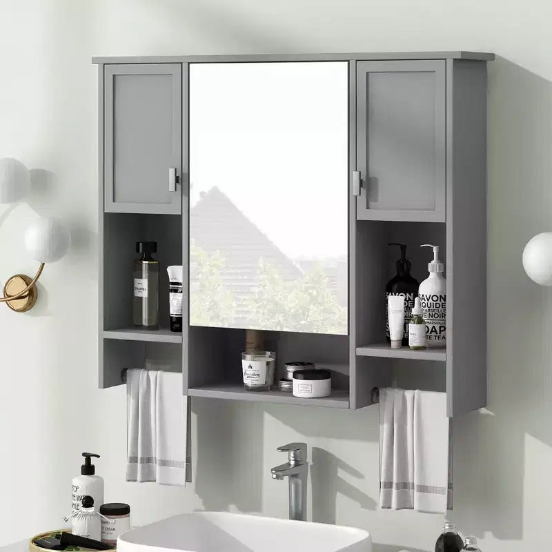 Armoire à pharmacie de salle de bain encastrée avec miroir et porte-serviettes