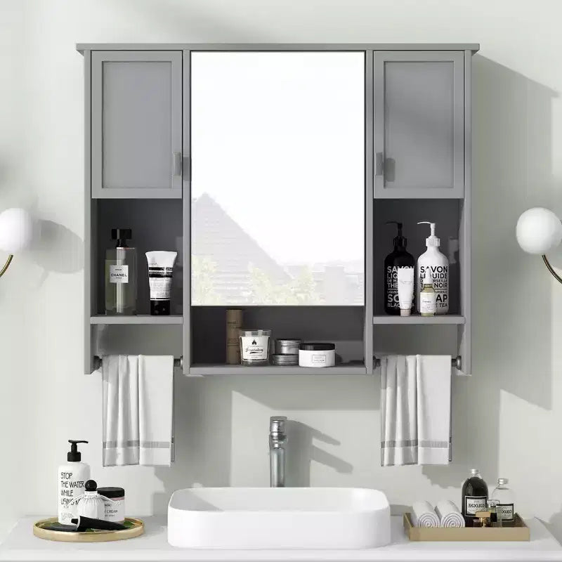 Armoire à pharmacie de salle de bain encastrée avec miroir et porte-serviettes