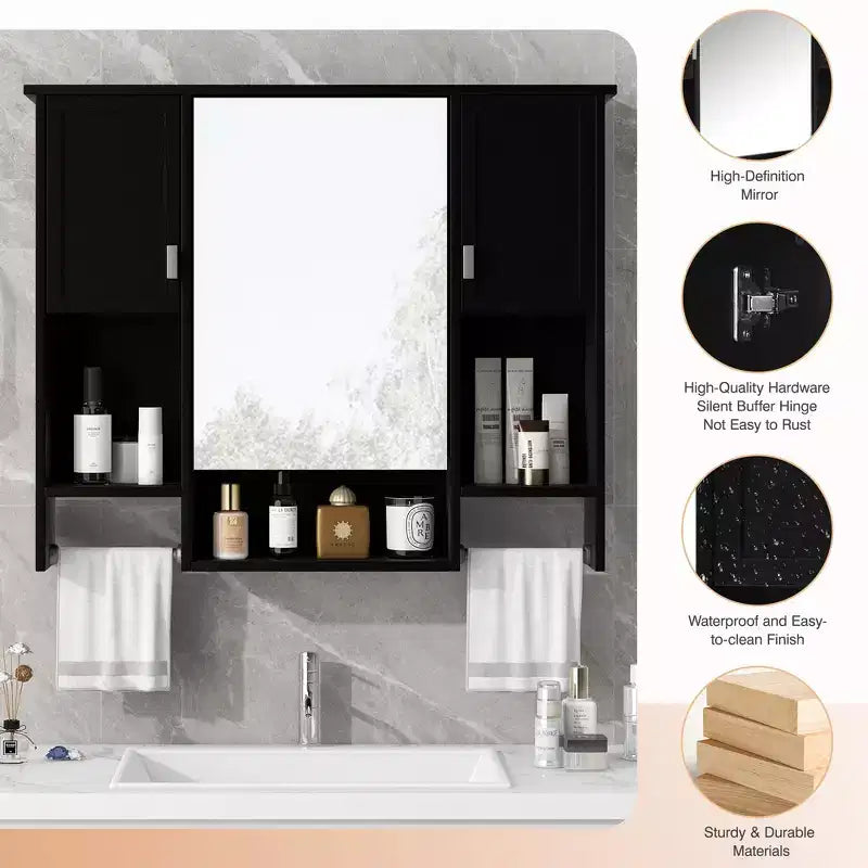 Armoire à pharmacie de salle de bain encastrée avec miroir et porte-serviettes