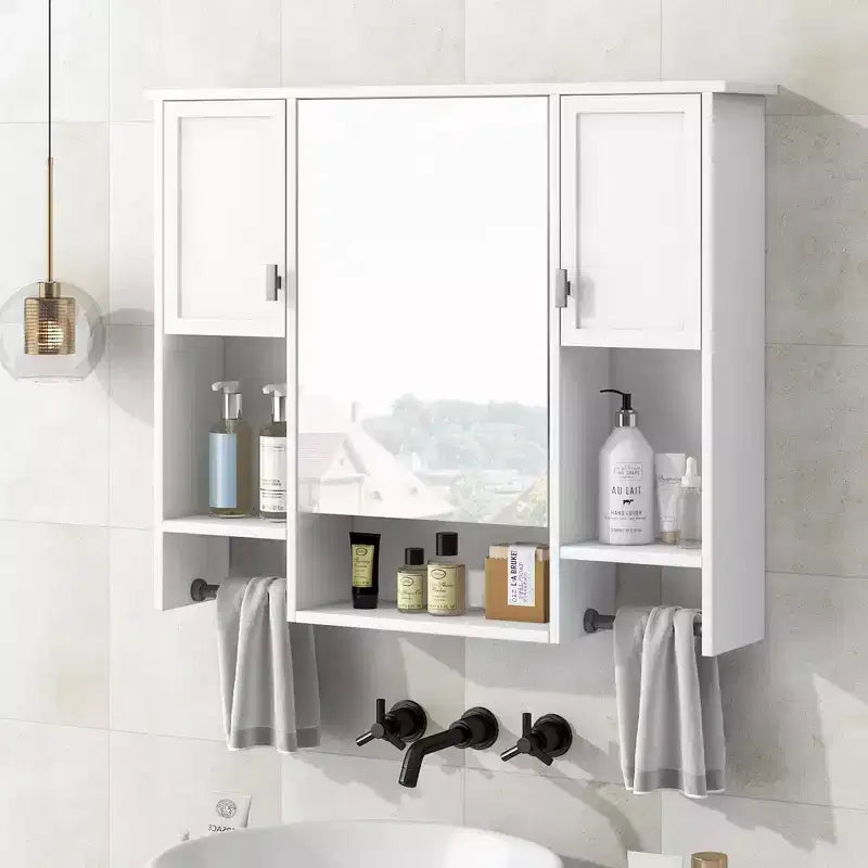 Armoire à pharmacie de salle de bain encastrée avec miroir et porte-serviettes