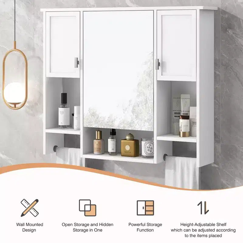 Armoire à pharmacie de salle de bain encastrée avec miroir et porte-serviettes