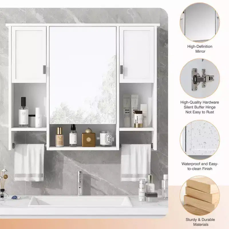 Armoire à pharmacie de salle de bain encastrée avec miroir et porte-serviettes