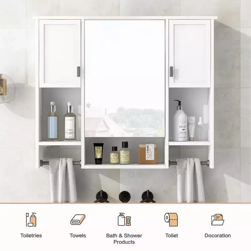 Armoire à pharmacie de salle de bain encastrée avec miroir et porte-serviettes