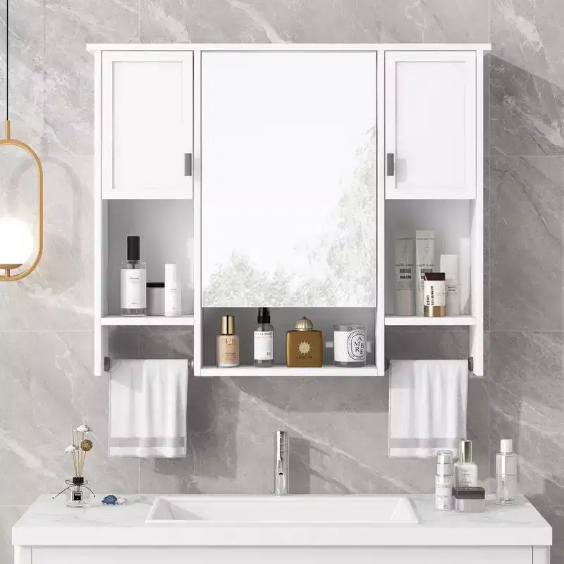 Armoire à pharmacie de salle de bain encastrée avec miroir et porte-serviettes