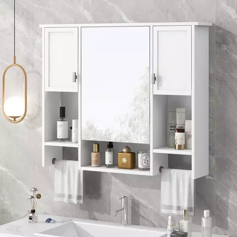 Armoire à pharmacie de salle de bain encastrée avec miroir et porte-serviettes