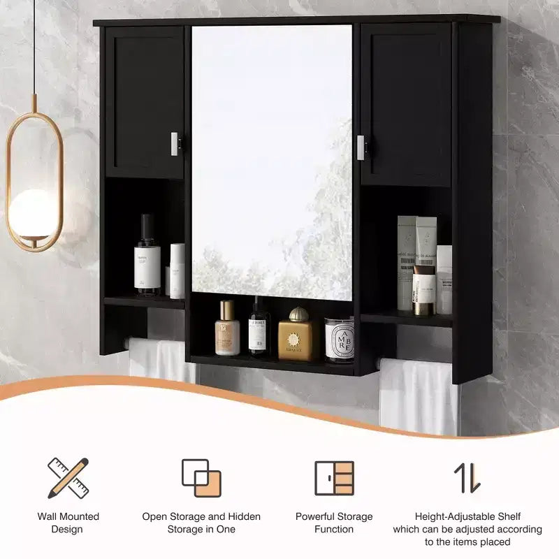 Armoire à pharmacie de salle de bain encastrée avec miroir et porte-serviettes