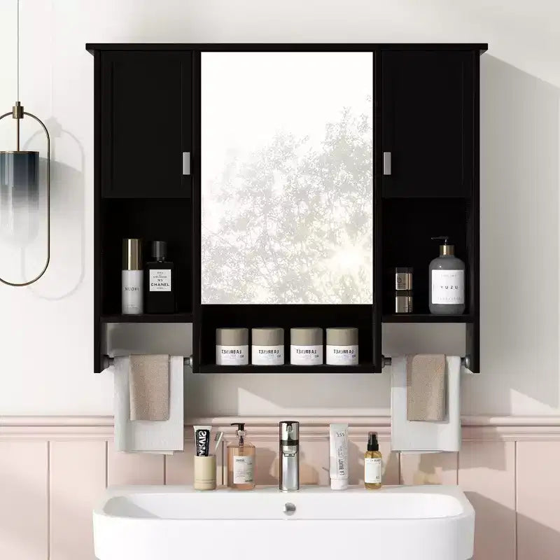 Armoire à pharmacie de salle de bain encastrée avec miroir et porte-serviettes