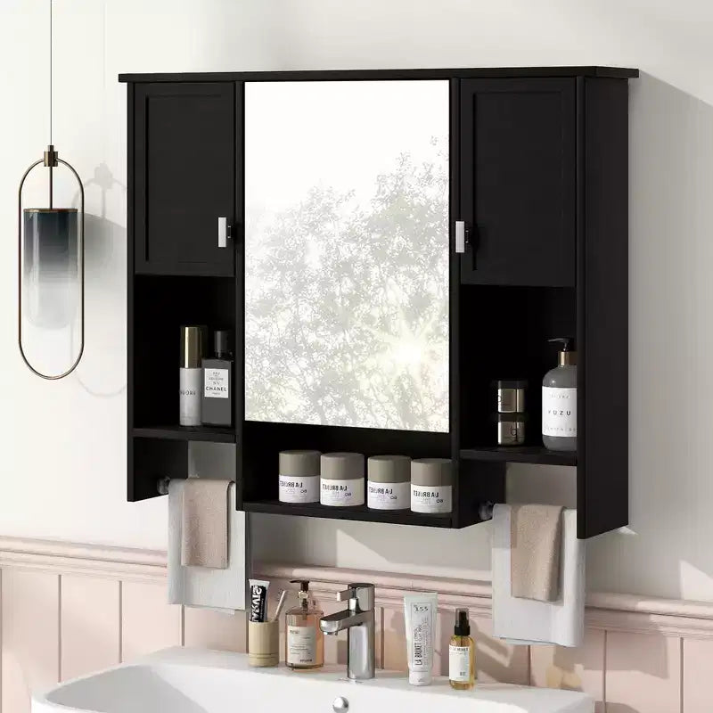 Armoire à pharmacie de salle de bain encastrée avec miroir et porte-serviettes