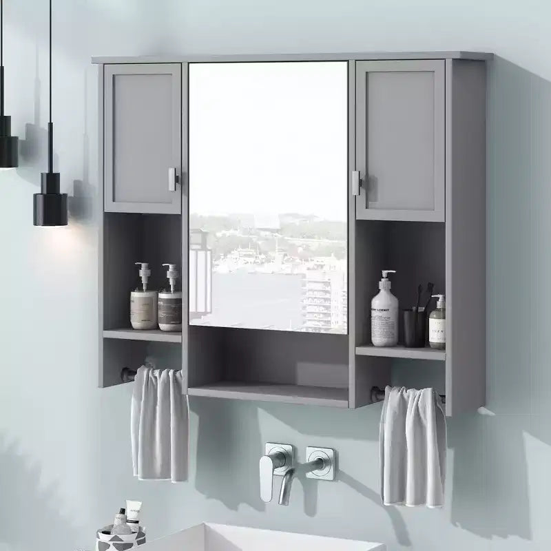 Armoire à pharmacie de salle de bain encastrée avec miroir et porte-serviettes