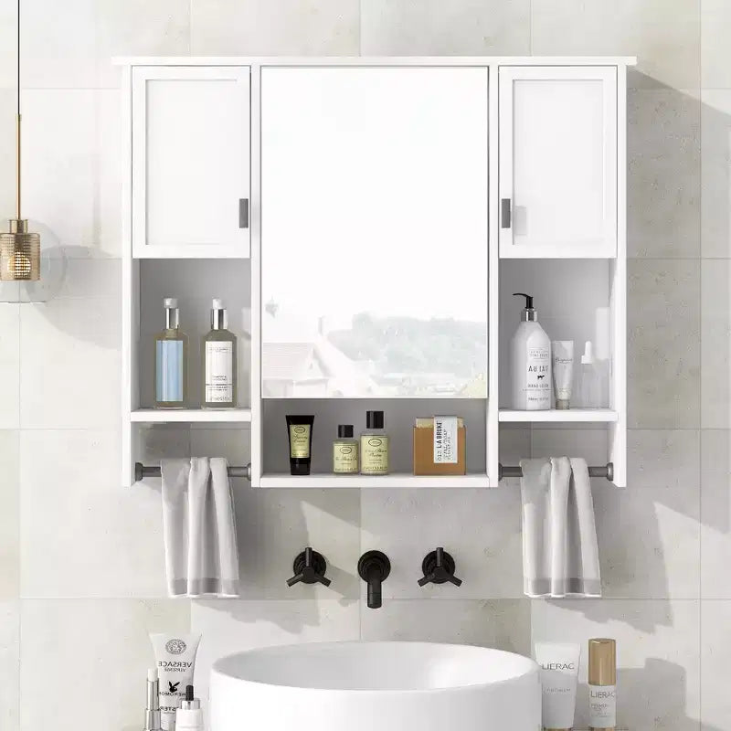 Armoire à pharmacie de salle de bain encastrée avec miroir et porte-serviettes