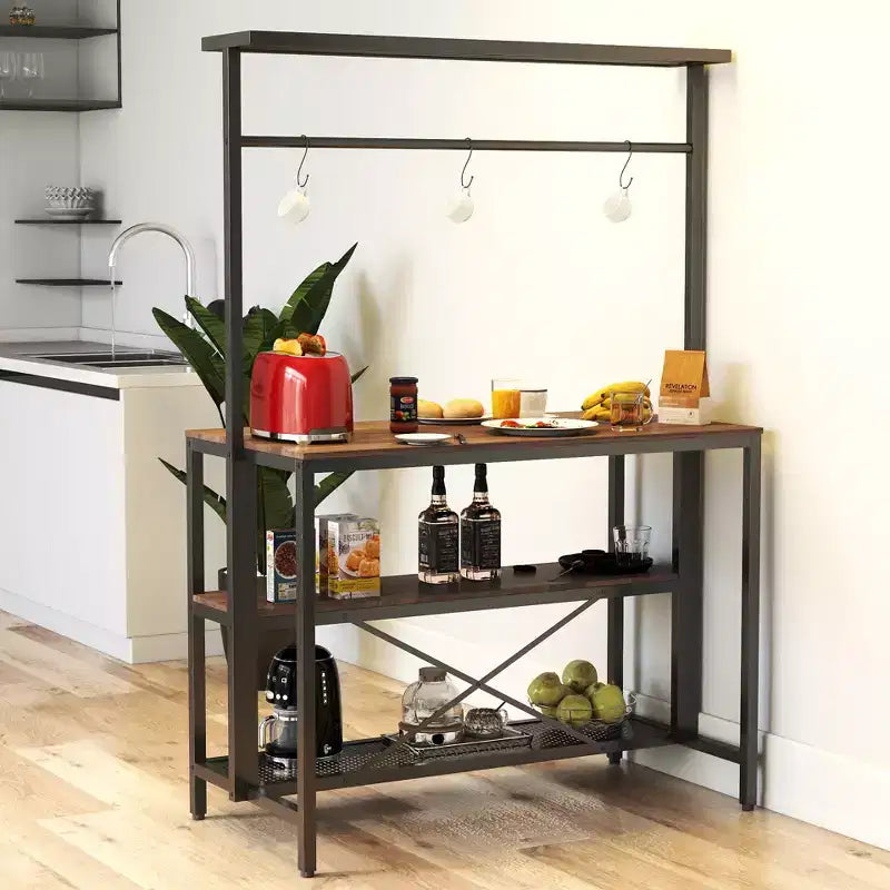 Îlot de cuisine, étagère à pâtisserie, étagère de four à micro-ondes à trois niveaux avec espace de rangement