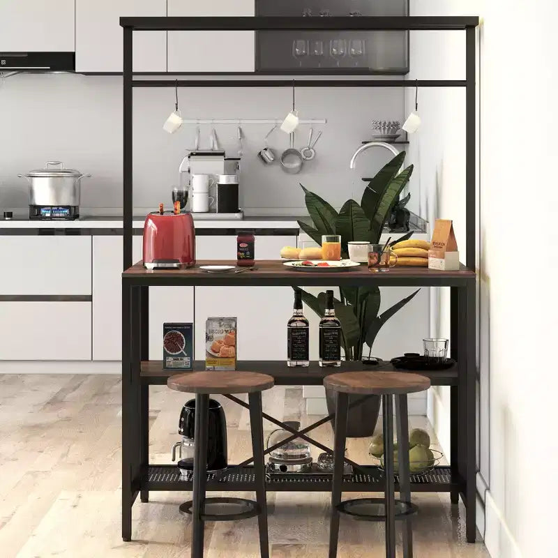 Îlot de cuisine, étagère à pâtisserie, étagère de four à micro-ondes à trois niveaux avec espace de rangement