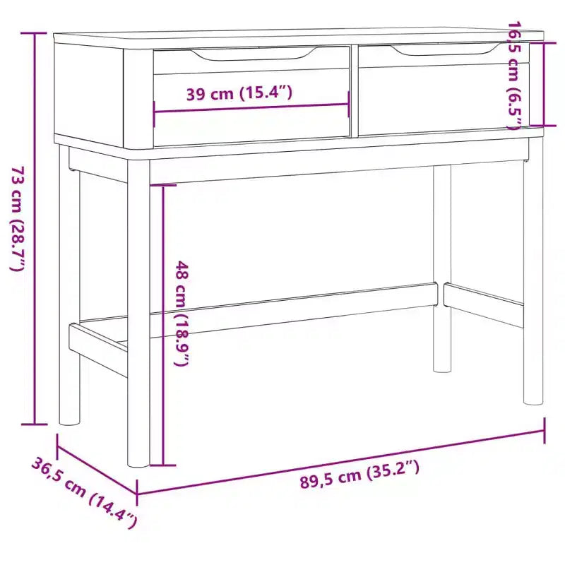 Table console de rangement salon couloir meuble pin massif