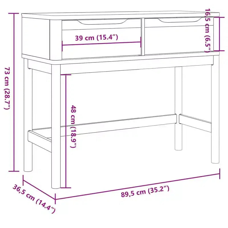 Table console de rangement salon couloir meuble pin massif