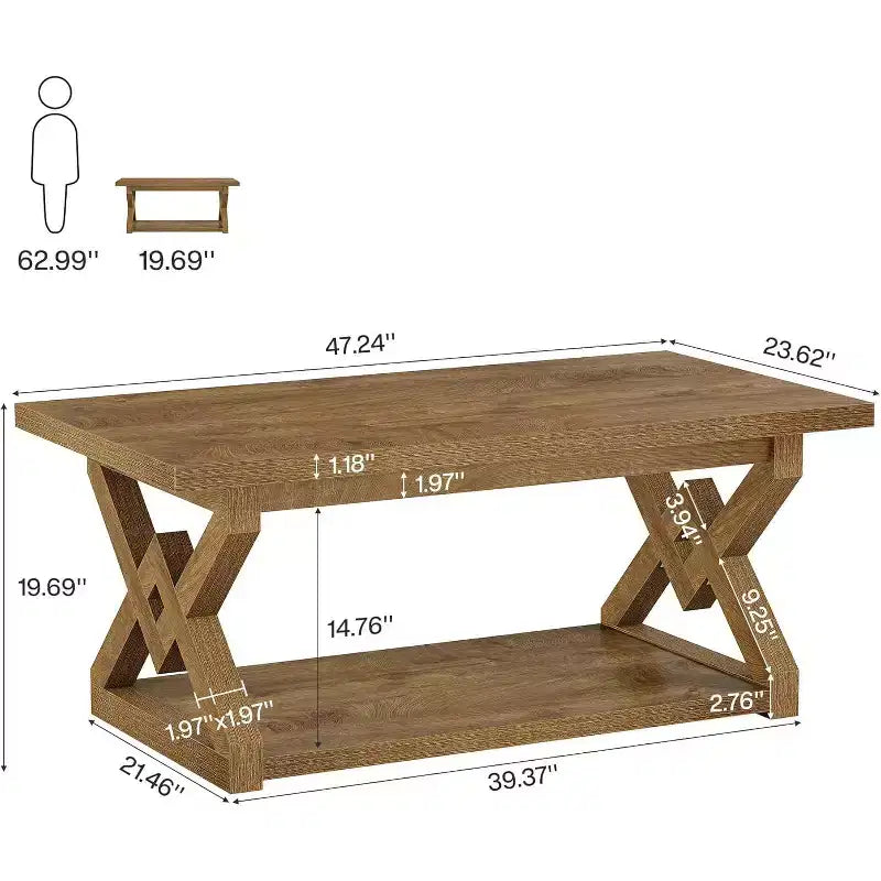 Table basse de salon à double plateau, table basse/de cocktail de style rustique.