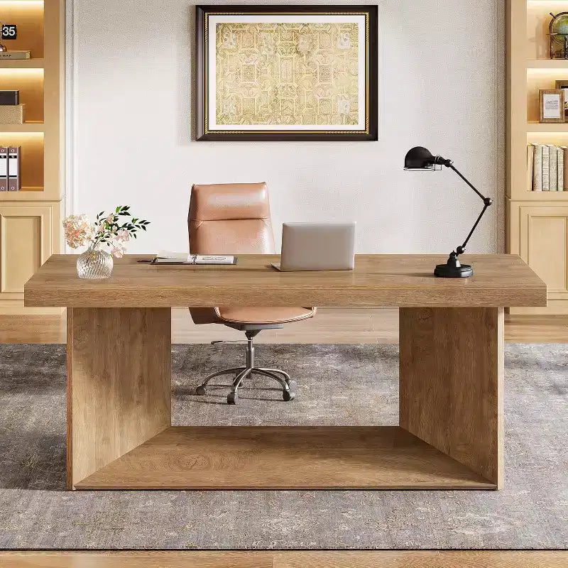 Bureau de direction, bureau informatique avec piètement robuste, établi/bureau de style campagnard.