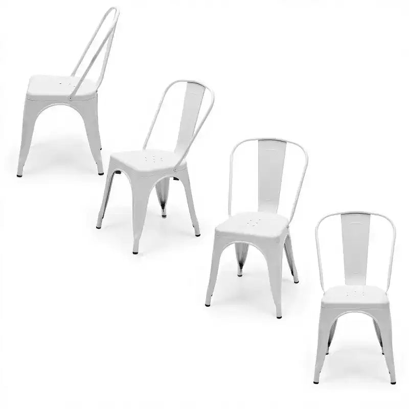 Chaises de salle à manger en métal, empilables, avec dossiers amovibles, convenant aux cuisines et salles à manger intérieures et extérieures.