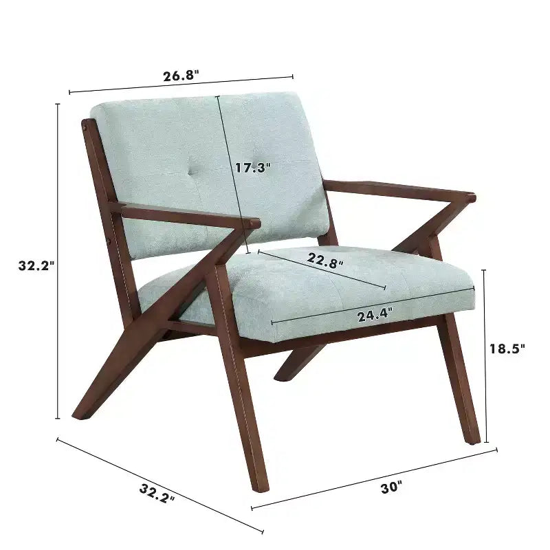 Un fauteuil de salon de style moderne du milieu du siècle avec une assise moelleuse, des accoudoirs inclinés et un cadre en bois massif.