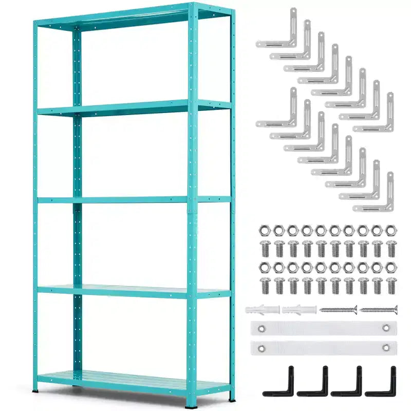 Étagère de rangement réglable à cinq niveaux, bibliothèque en métal, idéale pour la maison, le garage ou le cellier.