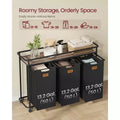 Trieur à linge à roulettes, panier à linge roulant de 150 L avec 3 sacs amovibles et 6 étiquettes, étagère supérieure pour détergent, panier portable, noir encre