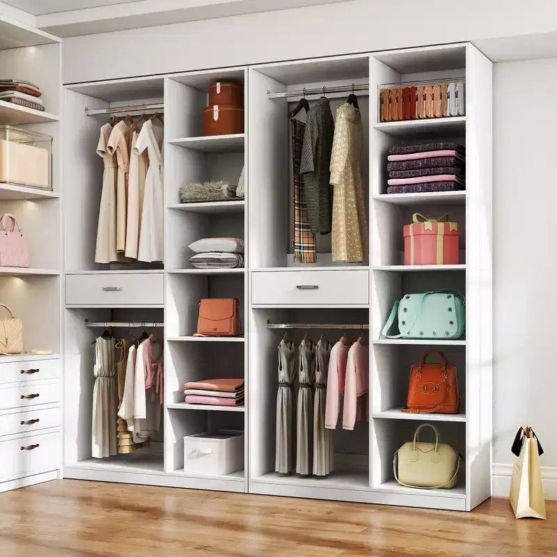Système de penderie autoportante, penderie autoportante avec 6 étagères ouvertes, dressing en bois.