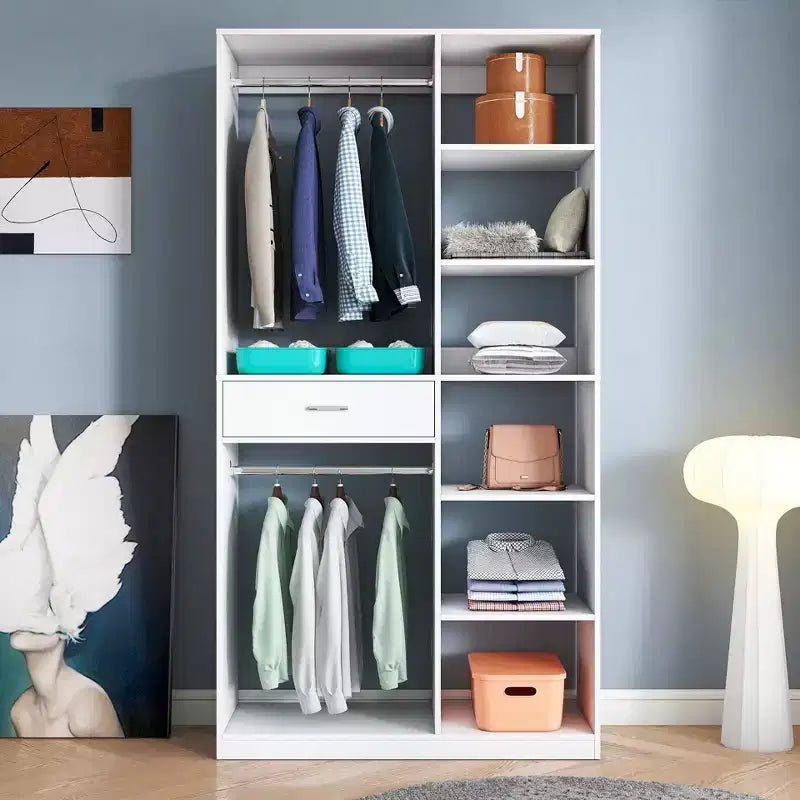 Système de penderie autoportante, penderie autoportante avec 6 étagères ouvertes, dressing en bois.