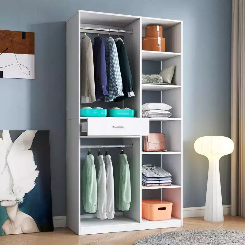 Système de penderie autoportante, penderie autoportante avec 6 étagères ouvertes, dressing en bois.
