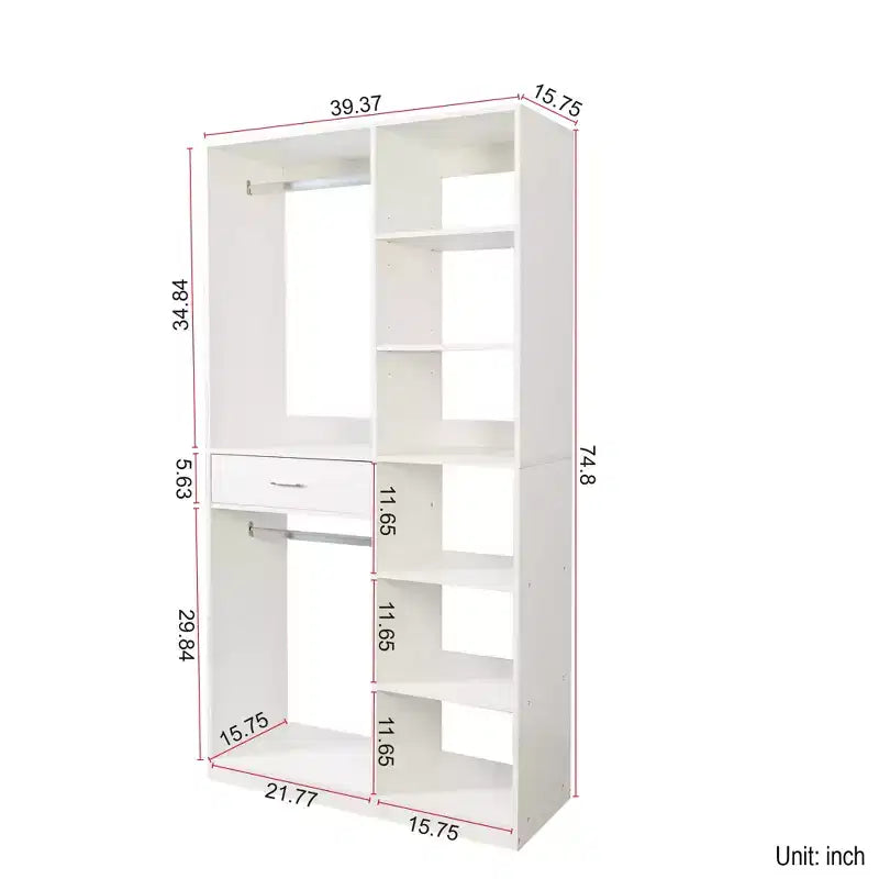 Système de penderie autoportante, penderie autoportante avec 6 étagères ouvertes, dressing en bois.