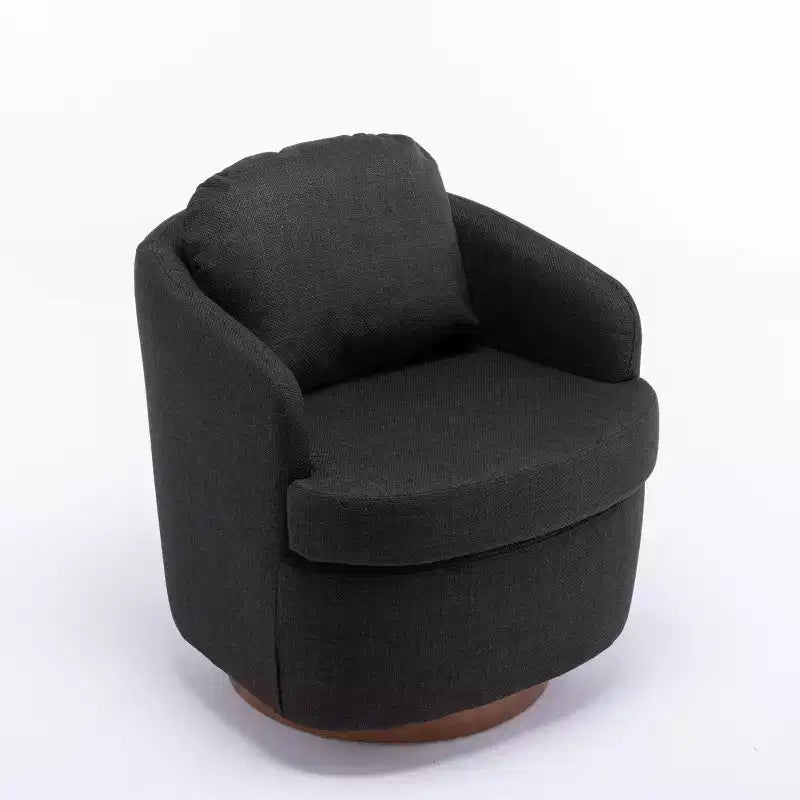 Fauteuil de salon, fauteuil pivotant avec coussins, pieds ronds en bois massif.