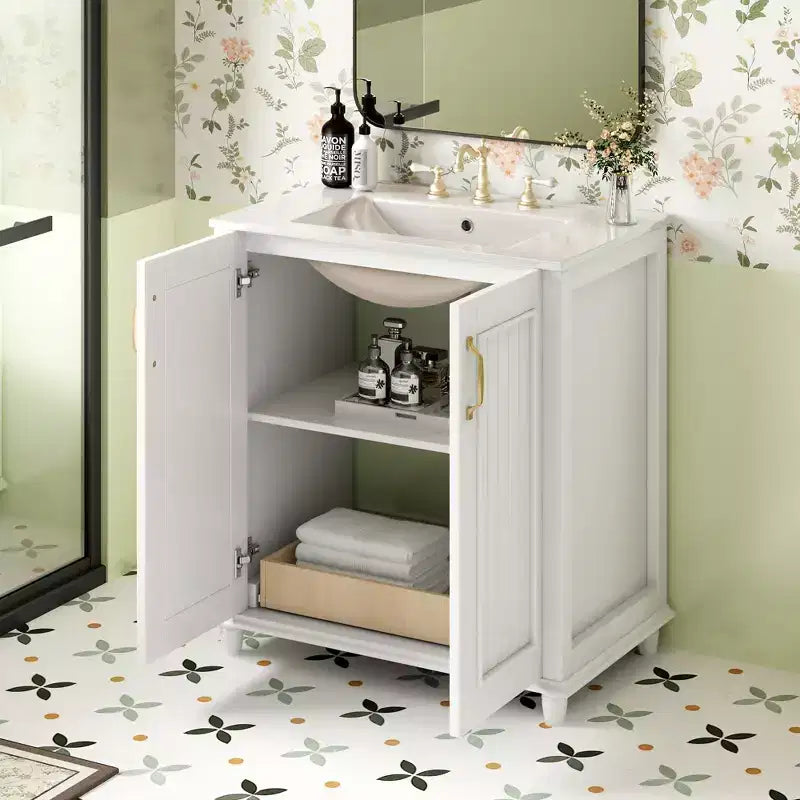 Meuble-lavabo avec vasque, meuble de rangement de salle de bain avec tiroirs, meuble-lavabo simple vasque
