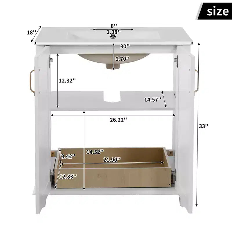 Meuble-lavabo avec vasque, meuble de rangement de salle de bain avec tiroirs, meuble-lavabo simple vasque