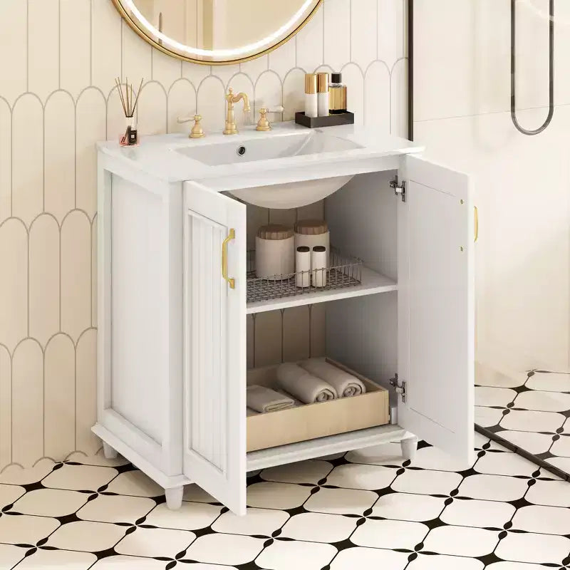 Meuble-lavabo avec vasque, meuble de rangement de salle de bain avec tiroirs, meuble-lavabo simple vasque