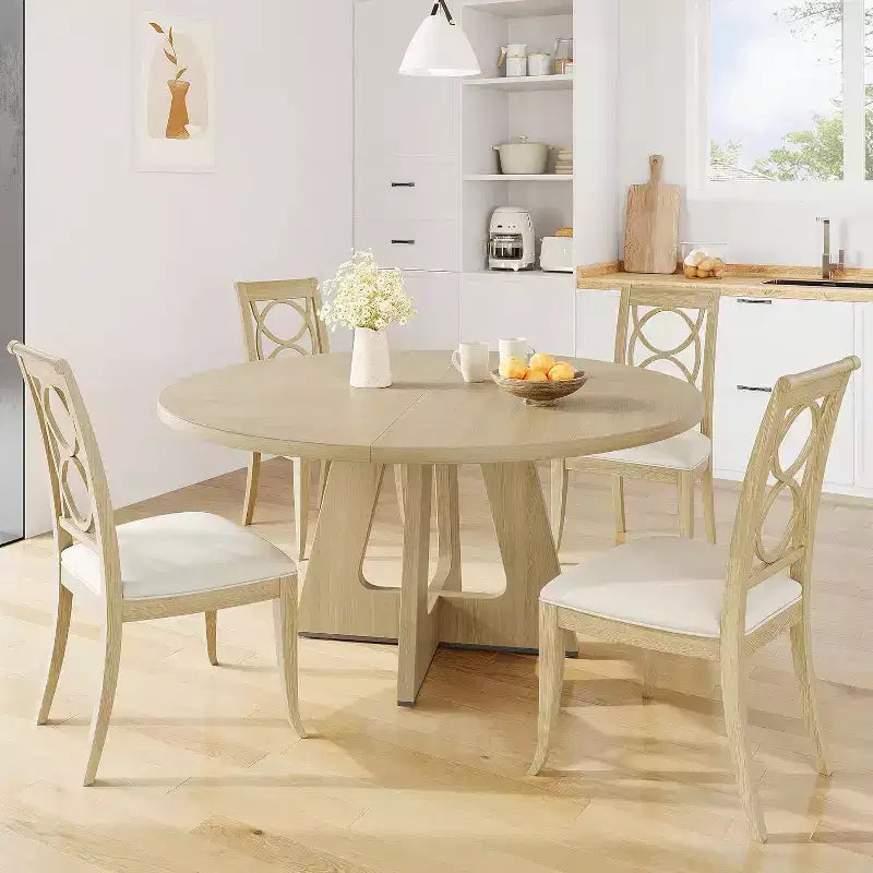 Table de salle à manger de ferme ronde, convenant pour 4 à 6 personnes, grande table rustique en bois gris.