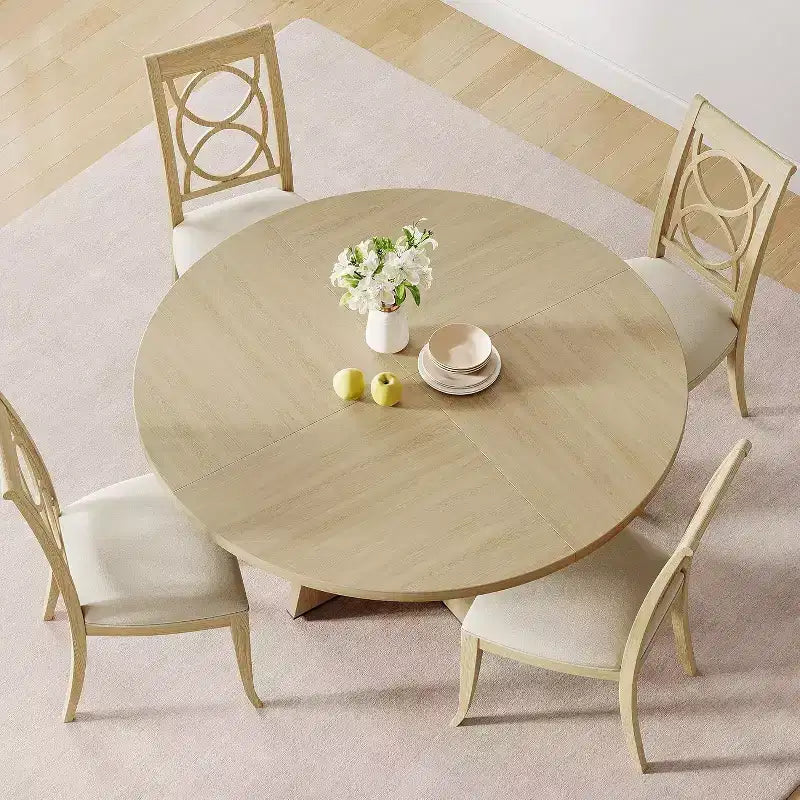 Table de salle à manger de ferme ronde, convenant pour 4 à 6 personnes, grande table rustique en bois gris.