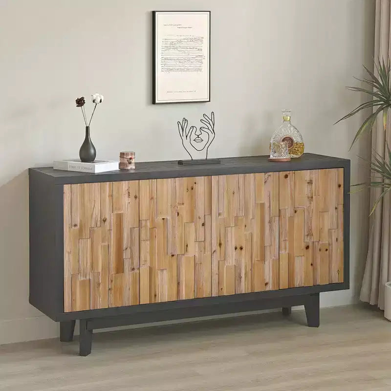 Meuble de rangement en bois à motifs géométriques, style campagne
