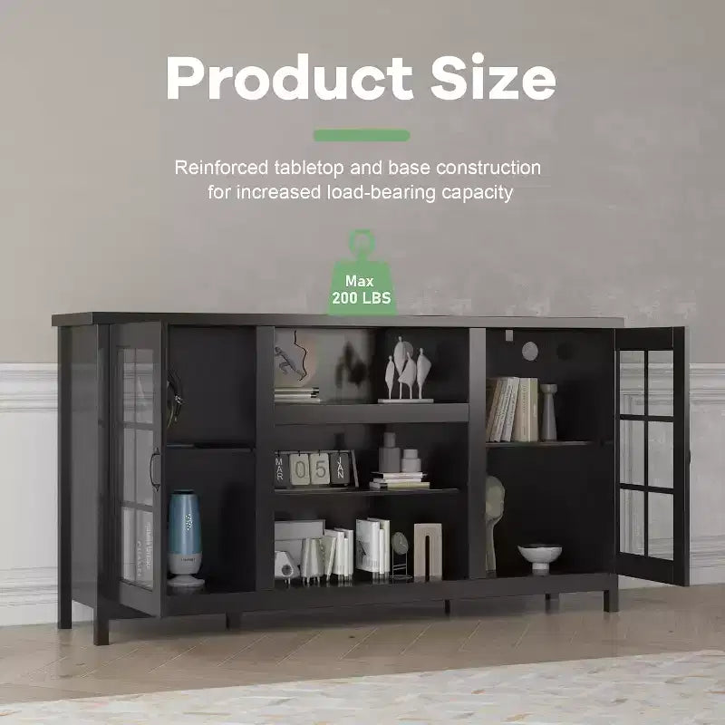 Meuble TV, console média moderne de 150 cm avec rangement et prises électriques.