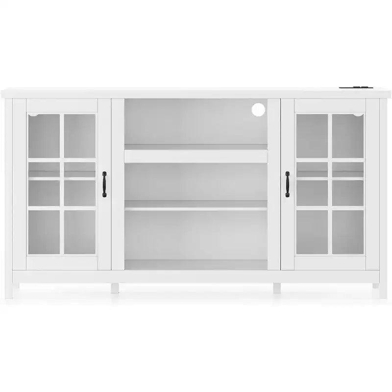 Meuble TV, console média moderne de 150 cm avec rangement et prises électriques.