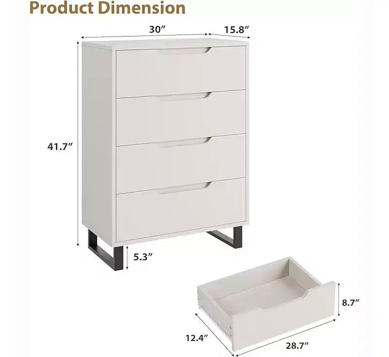 Meuble de rangement haut en bois à quatre tiroirs, de conception indépendante.