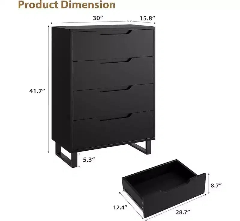 Meuble de rangement haut en bois à quatre tiroirs, de conception indépendante.