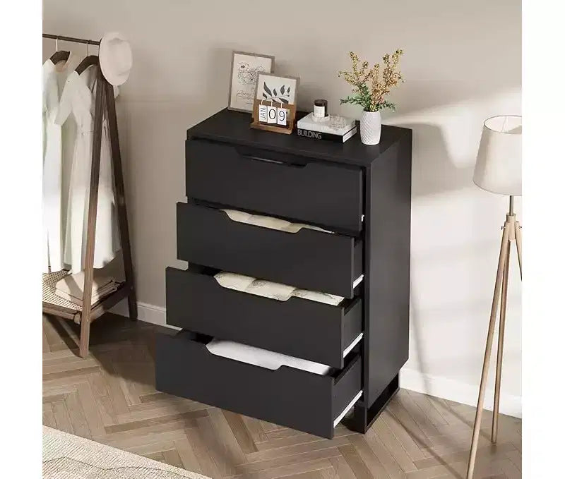 Meuble de rangement haut en bois à quatre tiroirs, de conception indépendante.