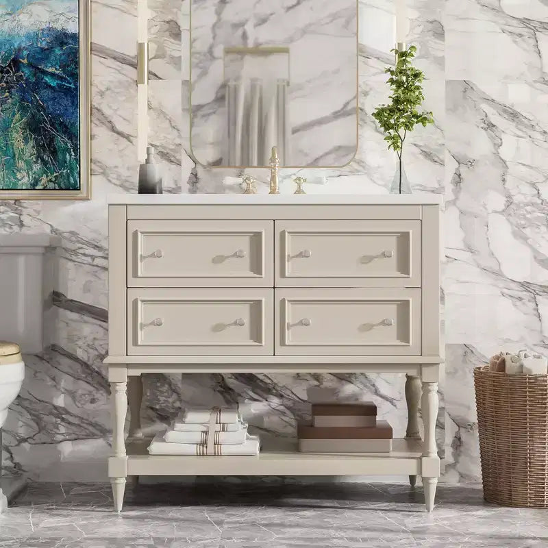Meuble-lavabo de salle de bain avec évier, armoire de rangement de salle de bain avec tiroirs, meuble-lavabo de salle de bain en bois à lavabo unique